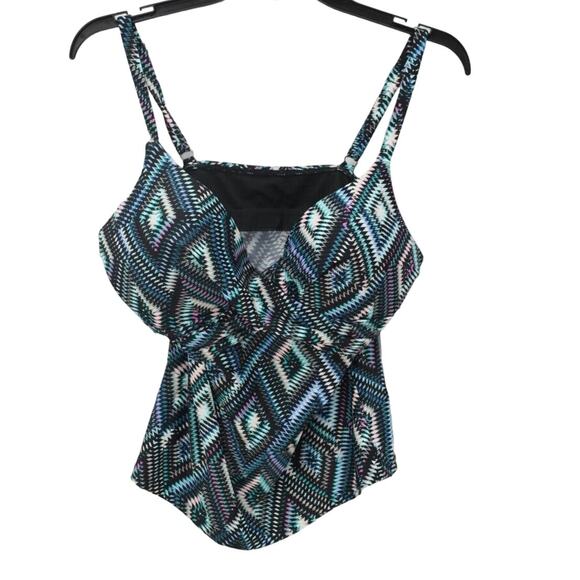 Island Escape DIAMOND HEAD Black Teal Purple Underwire Tankini Swim Top 14 NWT - Picture 3 of 4